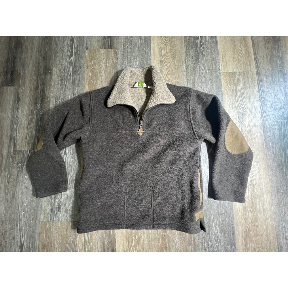 Orvis Fleece Pullover Mens Medium Brown 1/4 Zip Elbow Patches Sherpa Collar